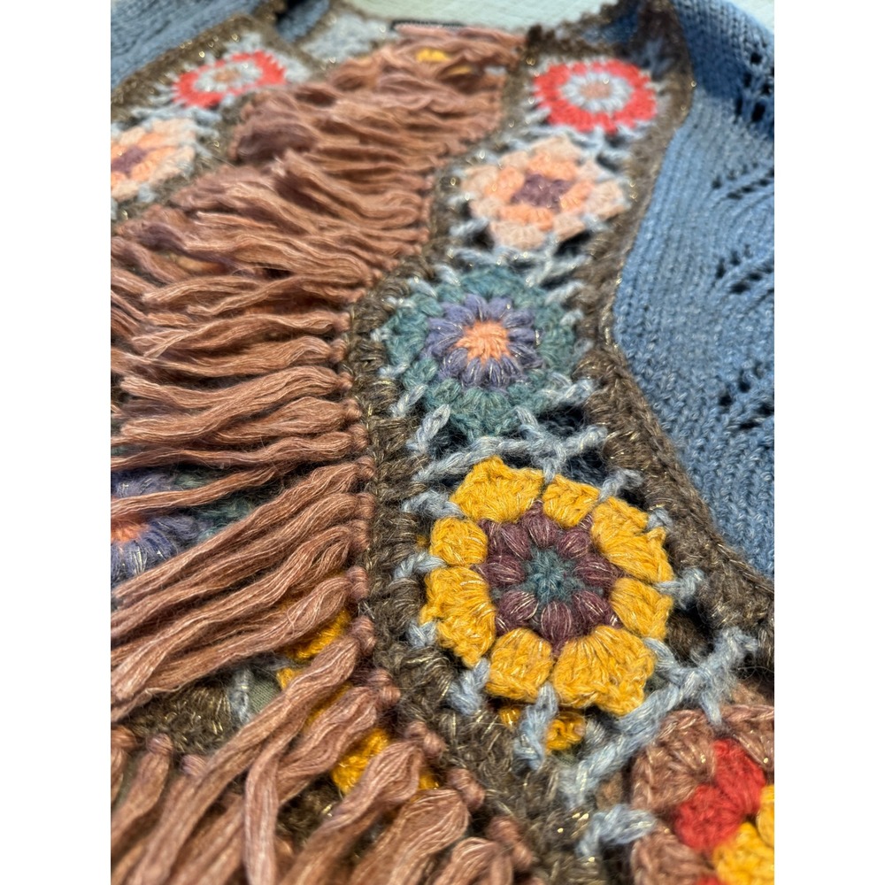 Peruvian Connection Lookout Mountain Bolero Alpaca Crochet Fringe Cardigan Boho - Picture 5 of 8